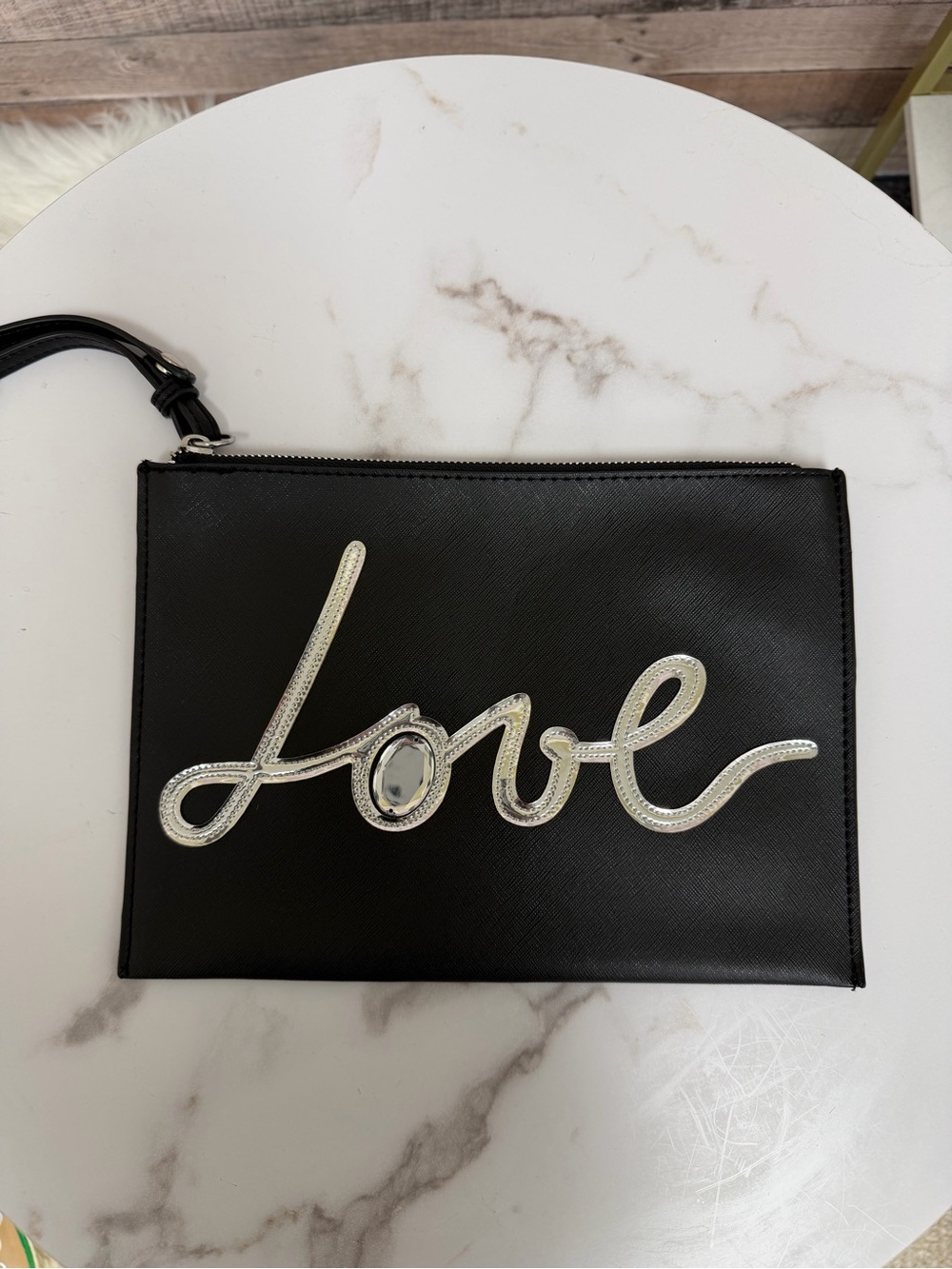 New York & Co “Love” script embellishment clutch OS